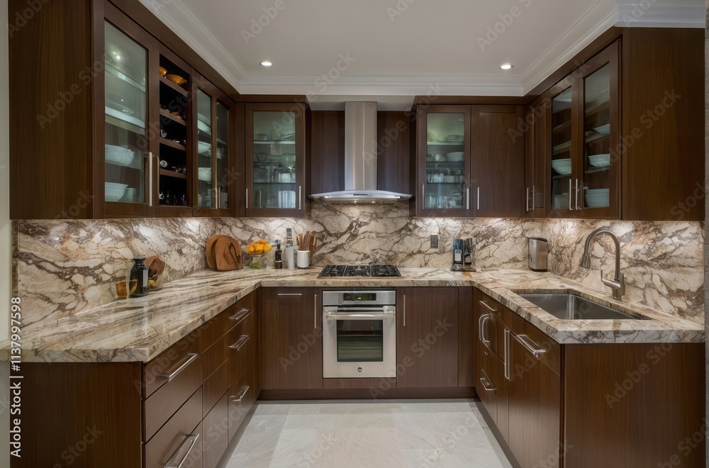 Modern Irish Cream Kitchen Design With Marble Backsplash Modern Irish Cream Kitchen Design With Marble Backsplash