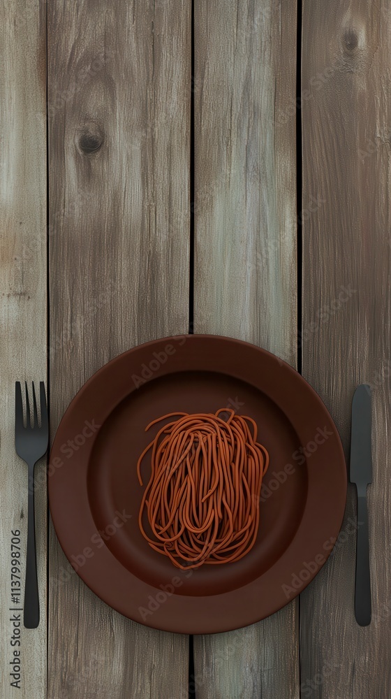 Fototapeta premium Rustic Spaghetti Dish on a Wooden Table - Simple Food Photography
