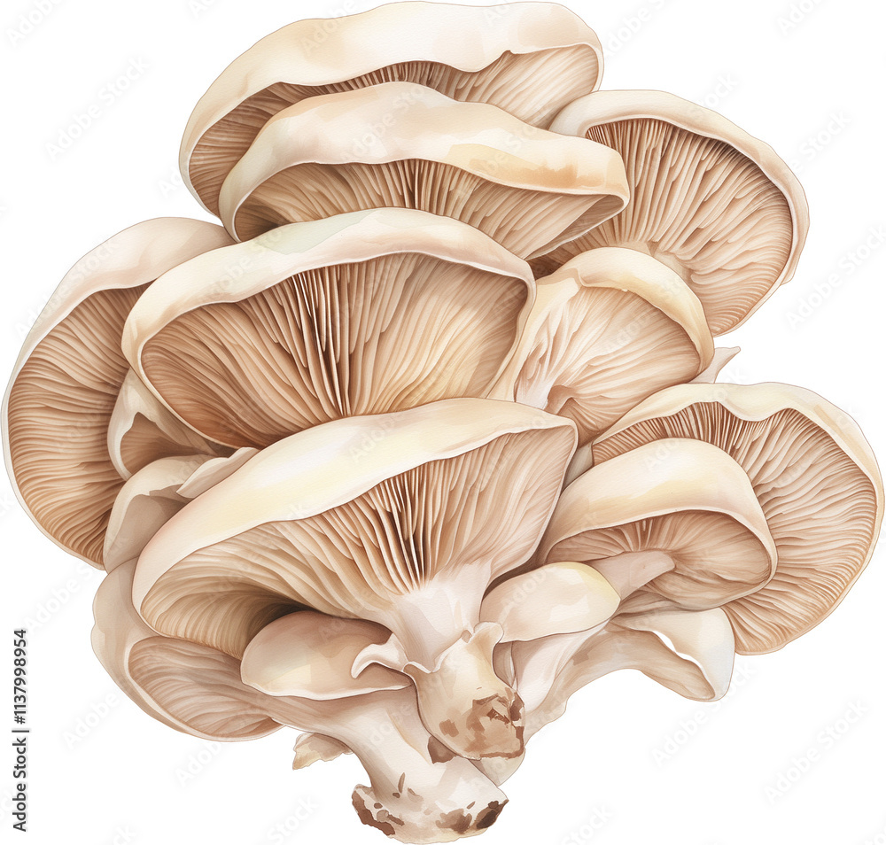 Oyster mushroom watercolor painting isolated on transparent background. Oyster mushroom watercolor painting isolated on transparent background.