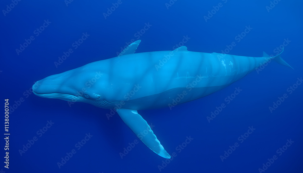 Obraz premium Ocean Giant: Blue Whale in Serene Underwater Motion