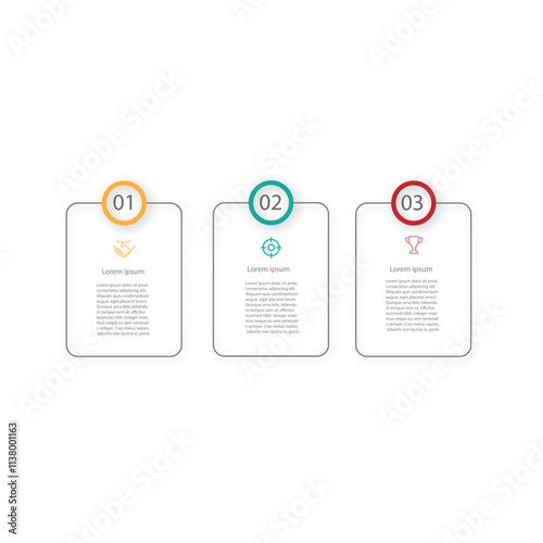 Business info template. 3 Steps timeline journey. Process diagram, 3 options on white background, Element vector illustration