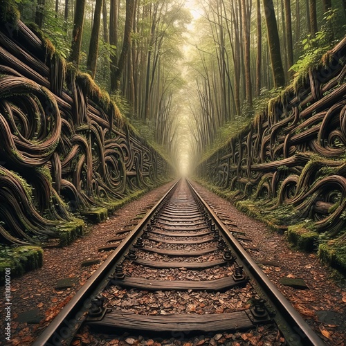 Abandoned Train Tracks Old railroad tracks disappear into a tunn photo