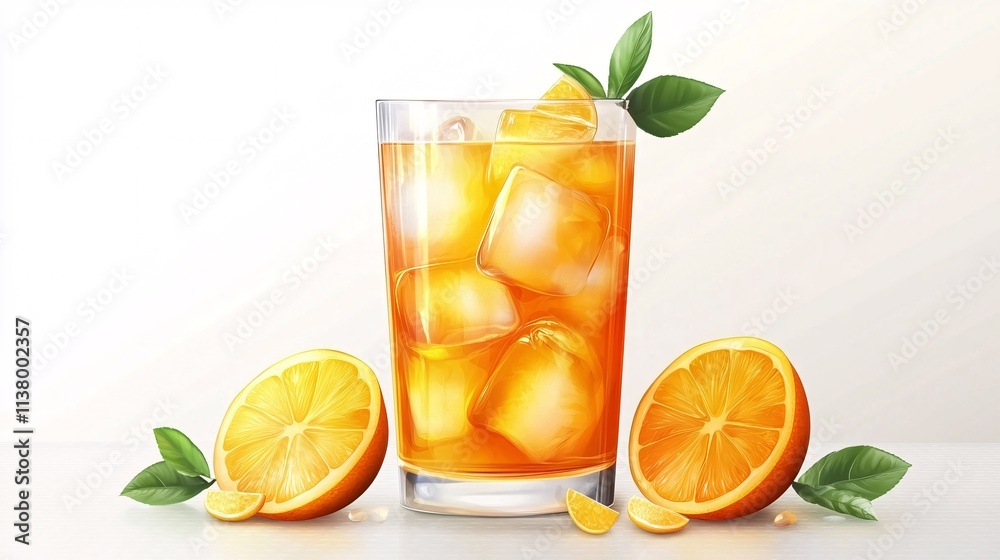 Refreshing lemon iced tea in glass with ice cubes and fresh orange slices, perfect for a summer picnic. Refreshing lemon iced tea in glass with ice cubes and fresh orange slices, perfect for a summer picnic.