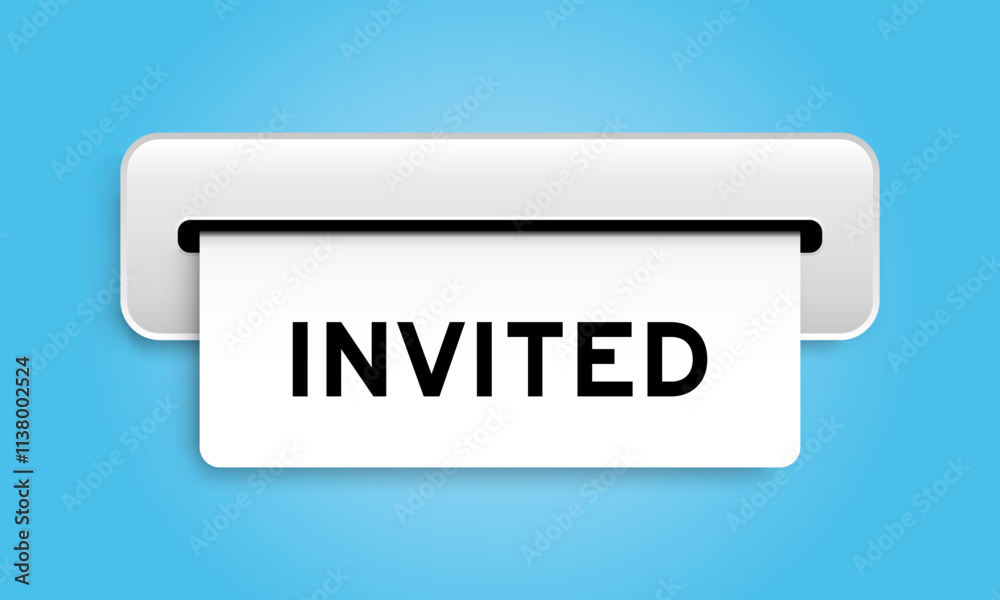 White coupon banner with word invited from machine on blue color background White coupon banner with word invited from machine on blue color background
