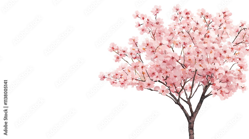 A beautiful cherry blossom tree with delicate pink flowers against a white background, symbolizing spring and renewal. A beautiful cherry blossom tree with delicate pink flowers against a white background, symbolizing spring and renewal.