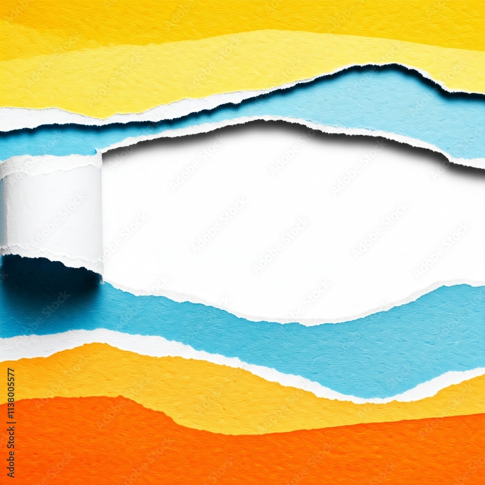 Round hole on paper with torn edges, banner with copy space, breakthrough message concept, Abstract texture background. Layers of watercolor painted paper. Torn edges, ripped arty paper background Round hole on paper with torn edges, banner with copy space, breakthrough message concept, Abstract texture background. Layers of watercolor painted paper. Torn edges, ripped arty paper background
