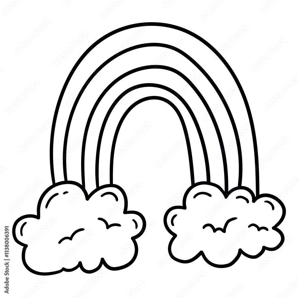 Hand drawn doodle rainbow and clouds on white background. Hand drawn doodle rainbow and clouds on white background.