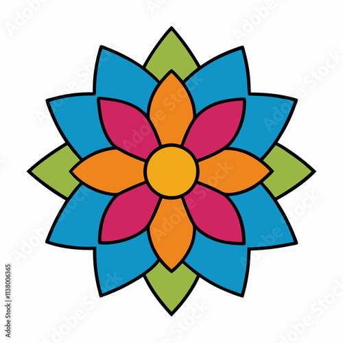 Colorful flower mandala vector icon, Festive modern style flower mandala art design silhouette, Mandala vector illustration, A single mandala vector art design black & white isolated
