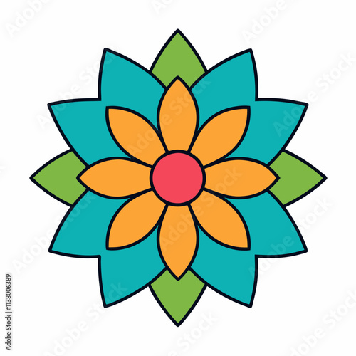 Colorful flower mandala vector icon, Festive modern style flower mandala art design silhouette, Mandala vector illustration, A single mandala vector art design black & white