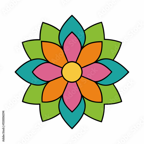 Colorful flower mandala vector icon, Festive modern style flower mandala art design silhouette, Mandala vector illustration, A single mandala vector art design black & white