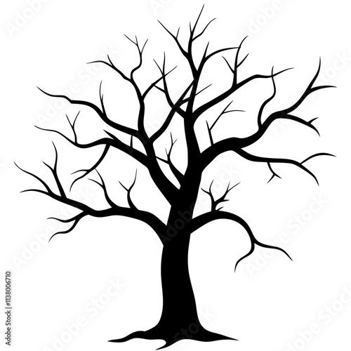 Dead tree vector icon, Dead tree silhouette, A tree vector illustration, A single tree vector art design black & white