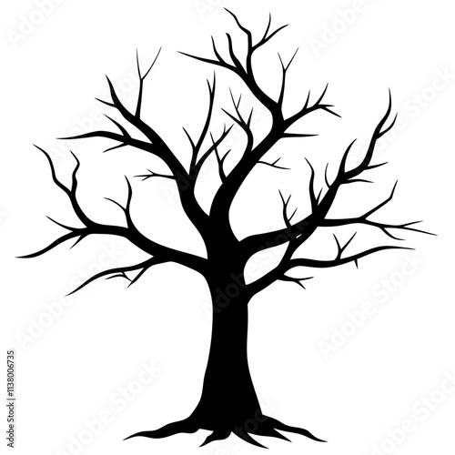 Dead tree vector icon, Dead tree silhouette, A tree vector illustration, A single tree vector art design black & white