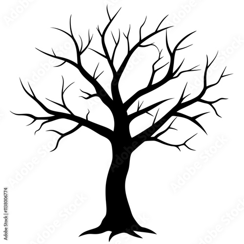 Dead tree vector icon, Dead tree silhouette, A tree vector illustration, A single tree vector art design black & white