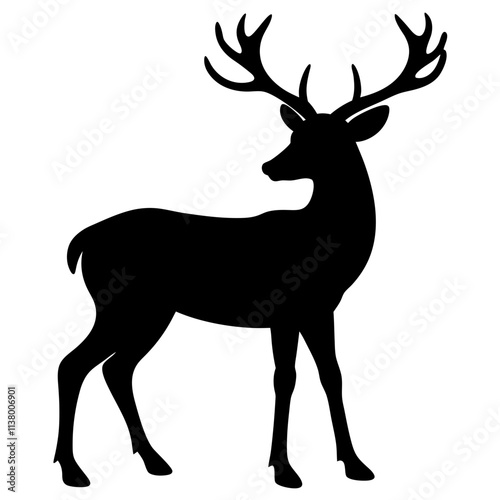 Deer vector icon, Deer animal silhouette, Animal vector illustration, A single deer vector art design black & white