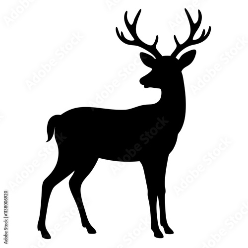 Deer vector icon, Deer animal silhouette, Animal vector illustration, A single deer vector art design black & white