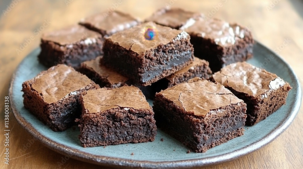 Freshly Baked Brownies on a Round Plate Ready to Enjoy Freshly Baked Brownies on a Round Plate Ready to Enjoy