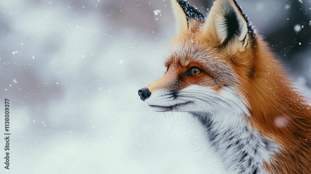 Obraz premium Beautiful fox in winter snow with a serene expression