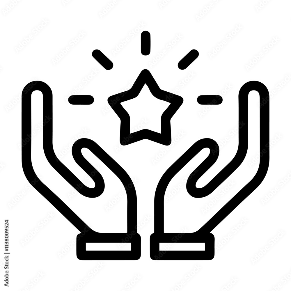 Star in hands icon, vector quality rating. Customer satisfaction review on white background. Star in hands icon, vector quality rating. Customer satisfaction review on white background.