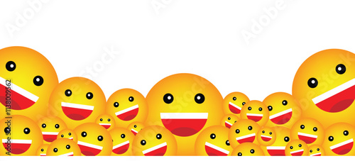 Many Happy Smileys Background Place for Text. Emoticons advertisement or announcement vector art
