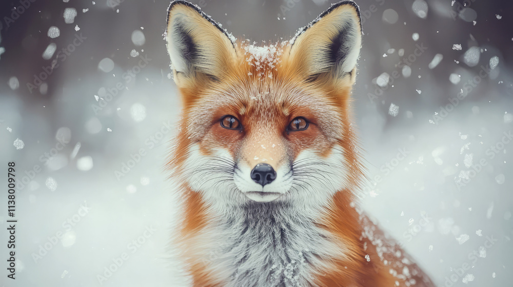 Obraz premium Playful red fox standing in a snowy winter landscape