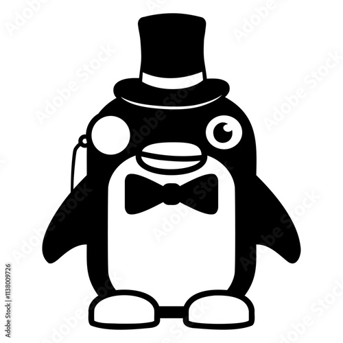 Penguin Gentleman Sir Mr. Top Hat Monocle Glasses Design Lover Art Vector Illustration Card T-Shirt Poster Sticker Graphic Print Decorative Drawing Isolated Logo Decoration Symbol Creative Cool Style