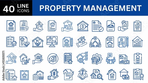 property management Line Editable Icons set. property, buying, selling, management, renting, house, home. Outline icon collection. Editable stroke. Vector illustration. 