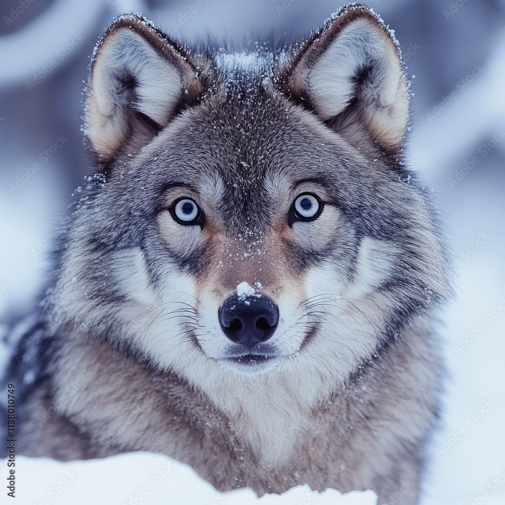Obraz premium Winter Wolf Portrait Majestic Gaze in Snowy Wilderness