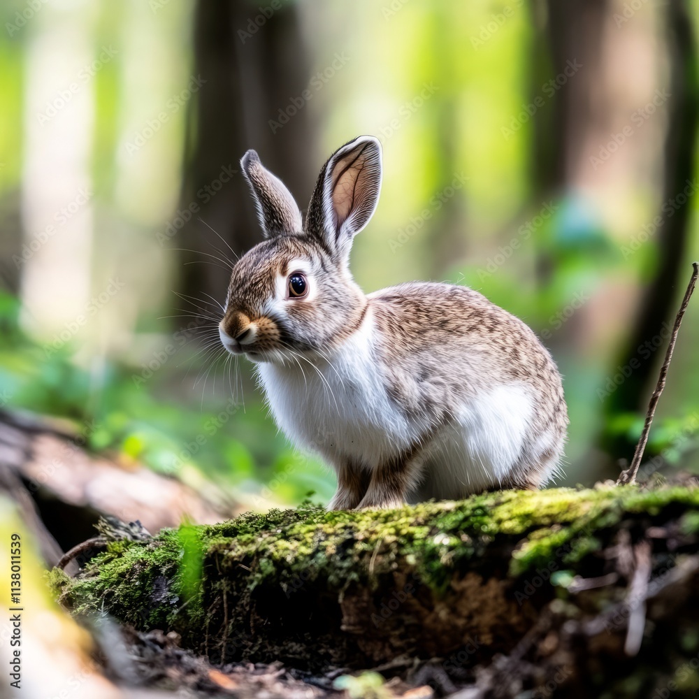 Fototapeta premium Woodland Rabbit in Mossy Forest Habitat