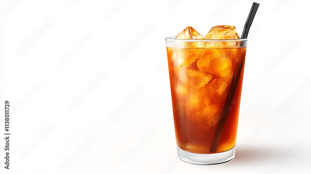 A refreshing glass of iced tea with ice cubes and a straw, perfect for a hot day. A refreshing glass of iced tea with ice cubes and a straw, perfect for a hot day.