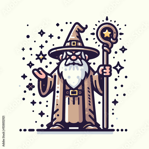 cartoon wizard with a wand