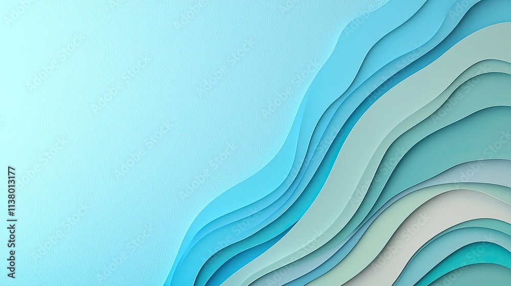 Obraz premium Cascading waves creating layered designs, vibrant blue backdrop, concept of growth and categorization.