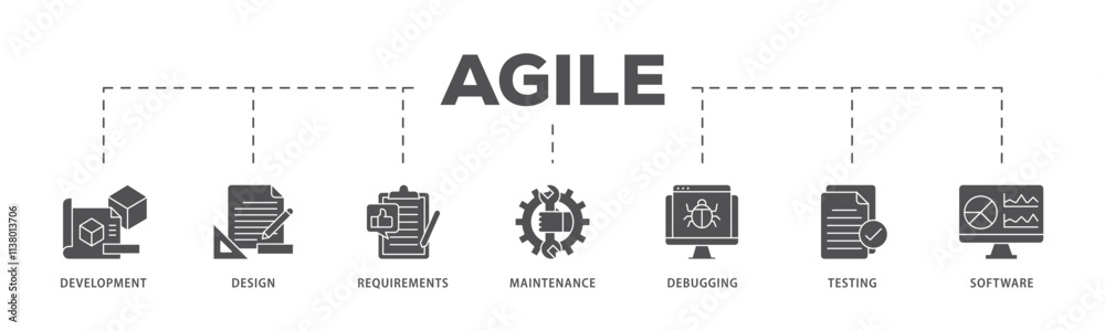 Agile infographic icon flow process which consists of development, design, requirements, maintenance, debugging, testing and software icon live stroke and easy to edit . Agile infographic icon flow process which consists of development, design, requirements, maintenance, debugging, testing and software icon live stroke and easy to edit .