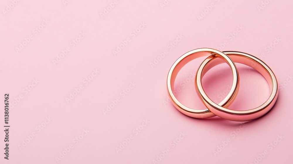 Two elegant rose gold wedding rings are placed on a soft pink background, symbolizing love and commitment. Two elegant rose gold wedding rings are placed on a soft pink background, symbolizing love and commitment.