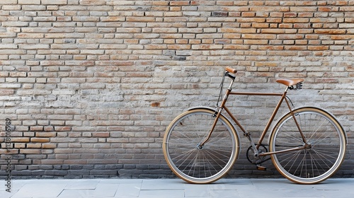 Classic bicycle parked in front of a brick wall. photo