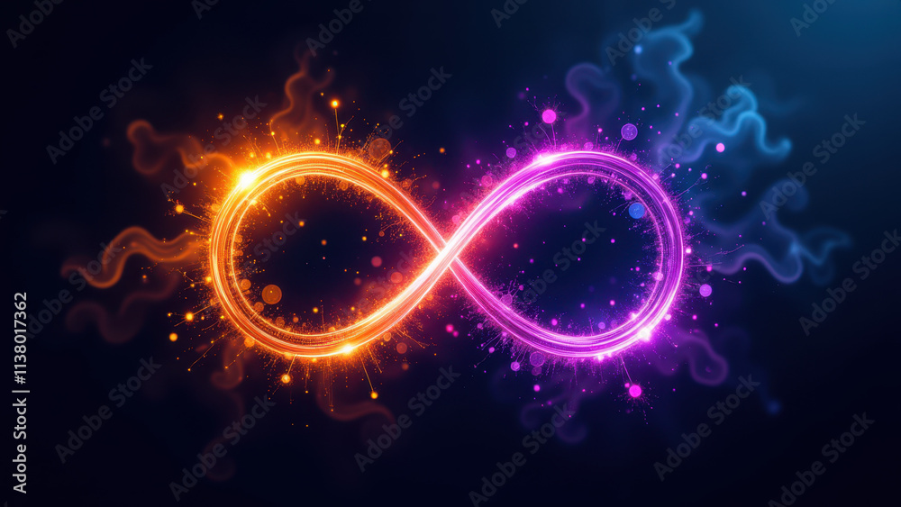 Dynamic digital illustration featuring a continuous loop with glowing lines and abstract shapes, symbolizing concepts such as Ci/CD, DevOps, Kubernetes, Docker. Dynamic digital illustration featuring a continuous loop with glowing lines and abstract shapes, symbolizing concepts such as Ci/CD, DevOps, Kubernetes, Docker.