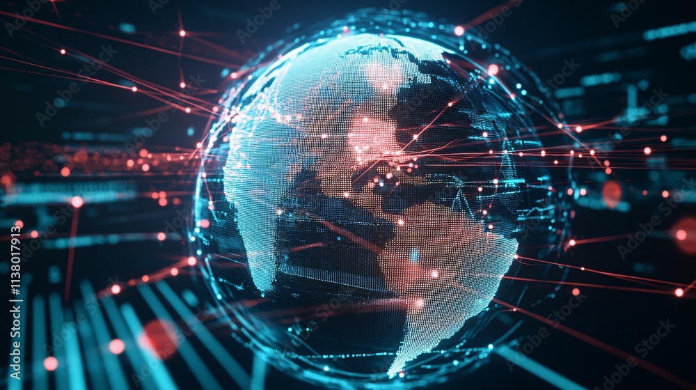 Fototapeta premium Global Network Connections Digital Earth Visualization
