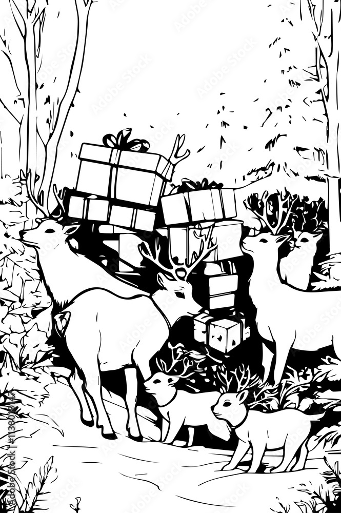 Fototapeta premium Reindeer are carrying gifts for Christmas 