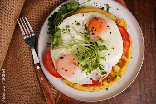 Wafer with Fried Egg and Vegetable Sauce, Breakfast