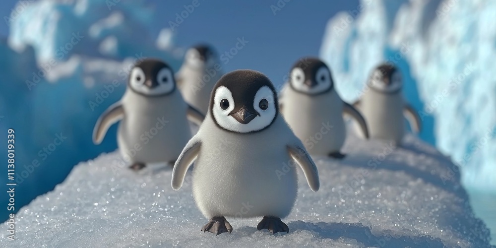 Adorable Emperor Penguin Chicks on Antarctic Ice Adorable Emperor Penguin Chicks on Antarctic Ice