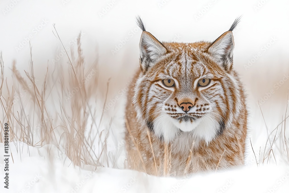 Fototapeta premium Elusive Lynx in a Snowy Forest Landscape