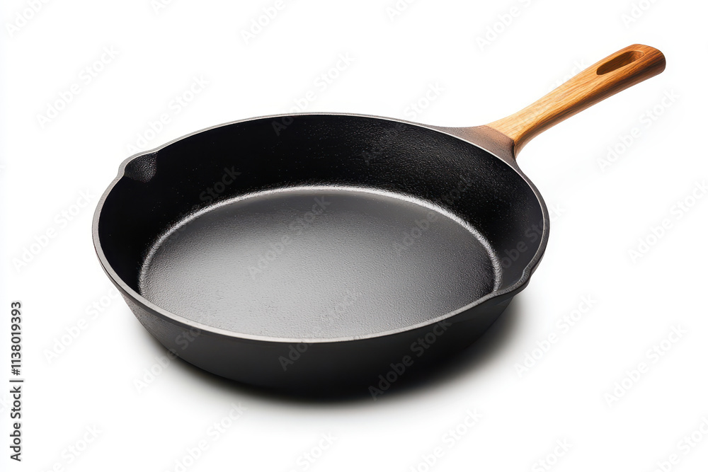 Stunning cast iron skillet with a wooden handle, perfect for cooking delicious meals. Stunning cast iron skillet with a wooden handle, perfect for cooking delicious meals.