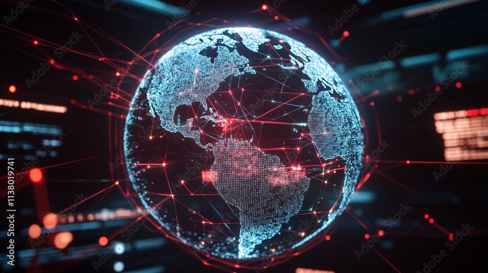 Fototapeta premium Global Network Connections Illustrating Data Flow Across Continents