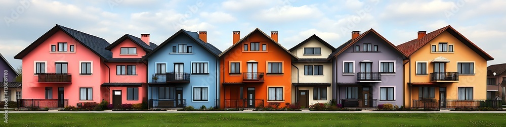 Colorful Row of Houses in a Residential Area Colorful Row of Houses in a Residential Area