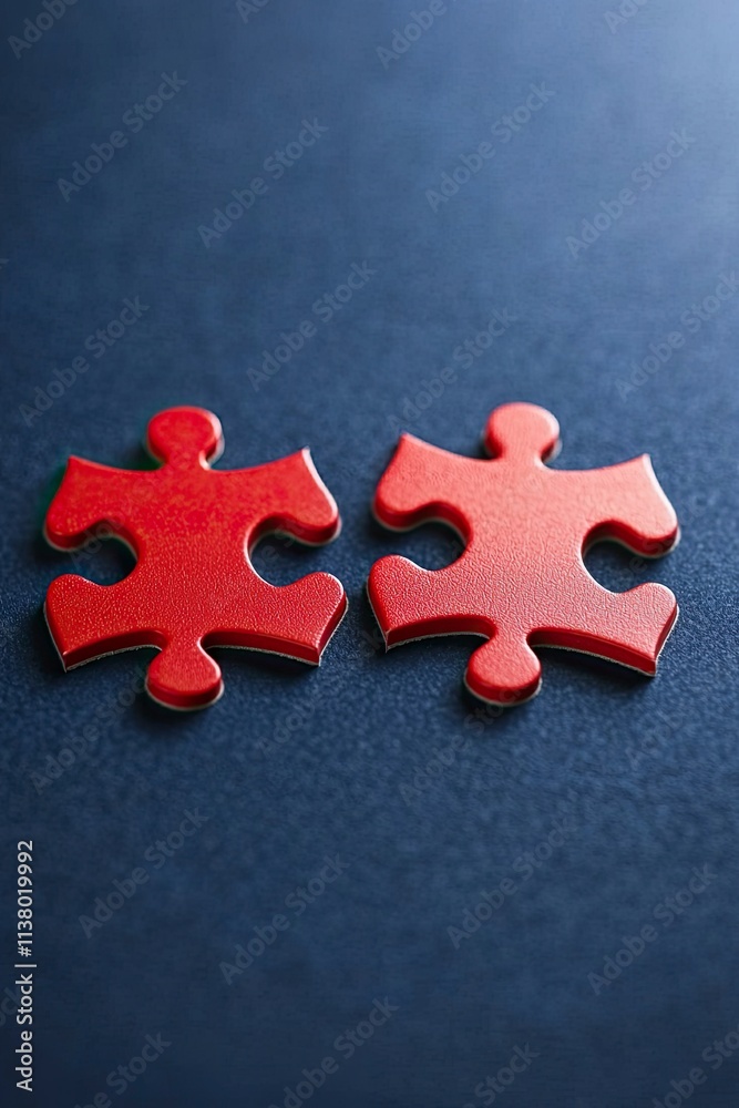 Interlocking puzzle pieces in bold red on a deep blue canvas, representing collaborative dialogue. Unity and resolution concept. Interlocking puzzle pieces in bold red on a deep blue canvas, representing collaborative dialogue. Unity and resolution concept.
