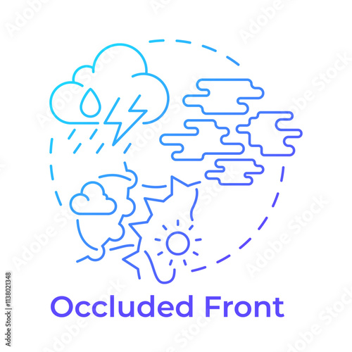 Occluded front blue gradient concept icon. Cold front catching up to warm. Atmospheric phenomena. Round shape line illustration. Abstract idea. Graphic design. Easy to use in presentation