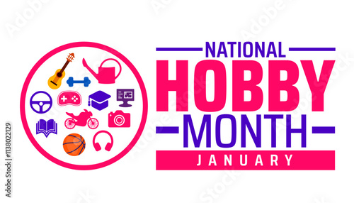 National Hobby Month background, banner or poster design template. observed every year in January. Holiday concept. Use to any Template, card, poster, placard, template.