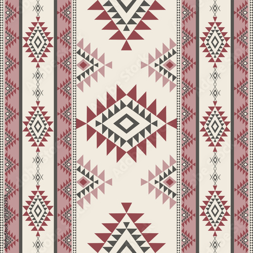 Grey, red, and cream geometric vector patterns that are traditional, ethnic, Navajo, or Native American Indian. Design for clothing, curtains, carpets, sarongs, Hmong, and fabric edges.