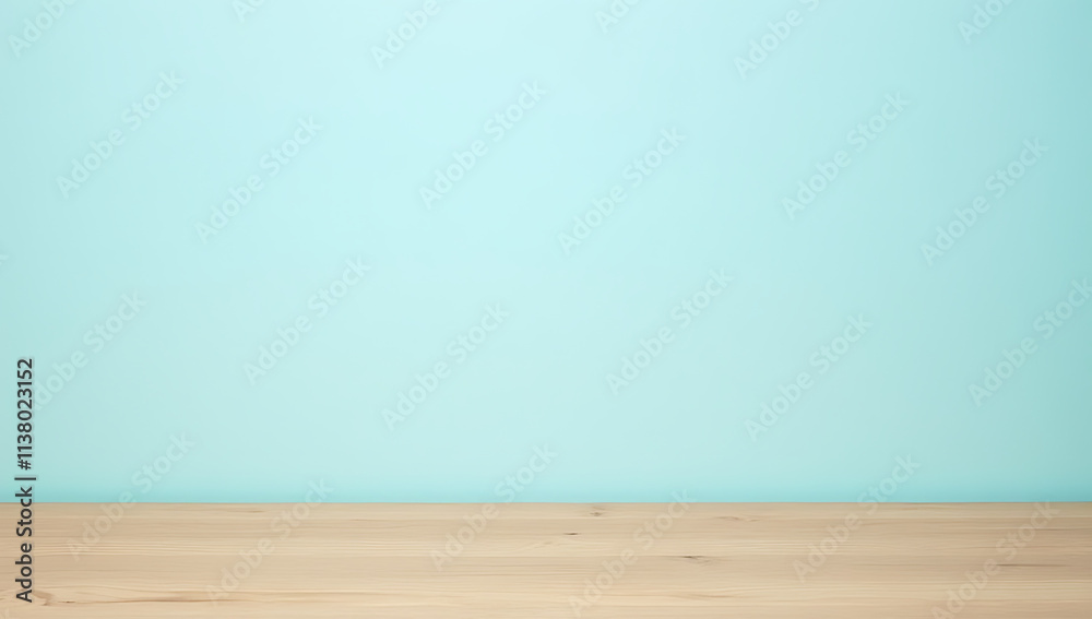 Wooden table top is empty, resting on a soft blue pastel colored background with minimal decoration or clutter visible nearby._00001_ Wooden table top is empty, resting on a soft blue pastel colored background with minimal decoration or clutter visible nearby._00001_
