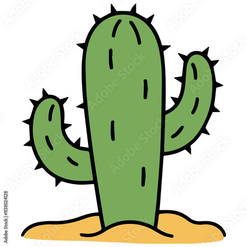 Cartoon-Style Green Cactus with Transparent Background