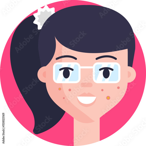 A vibrant, tech-savvy nerd girl with oversized square glasses.